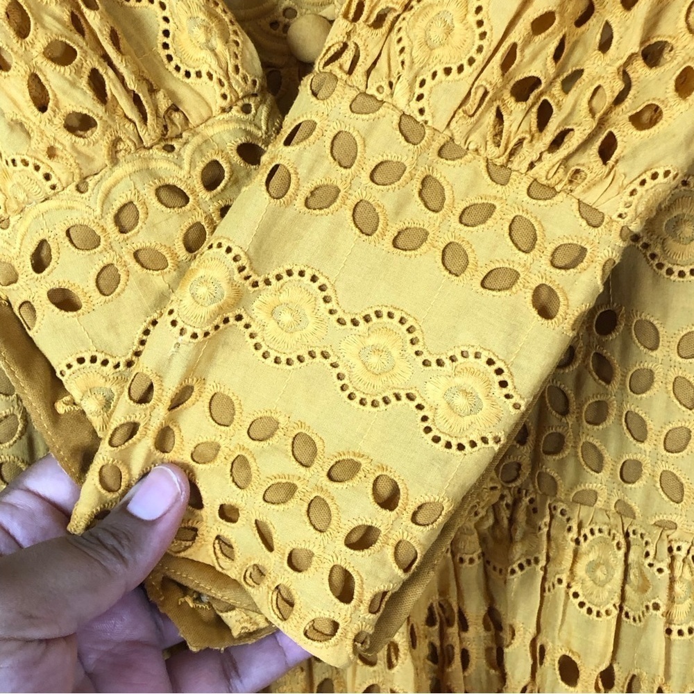EYELET BRODERIE EMBROIDERY BUTTON MAXI TEA DRESS - Picture 10 of 14